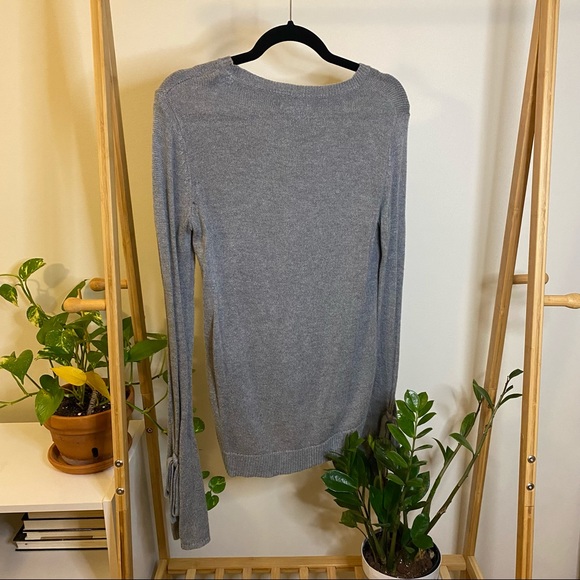 Gray Sweater with Extra Long Bell Tie Sleeves, XS - Picture 6 of 11